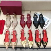 VLOGO SIGNATURE LIGHT PINK CALFSKIN FLAT SLINGBACK PUMP