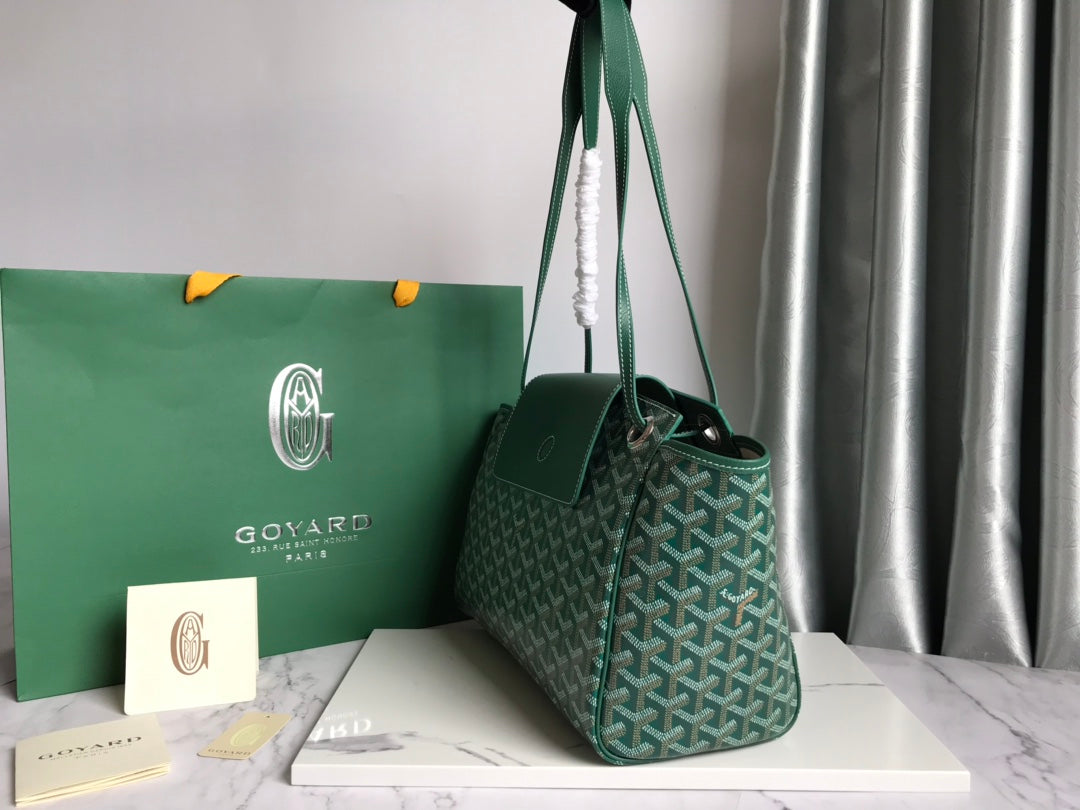 GOYA 26S ROUETTE PM TOTE BAG 30MM IN DARK GREEN CANVAS AND CALFSKIN