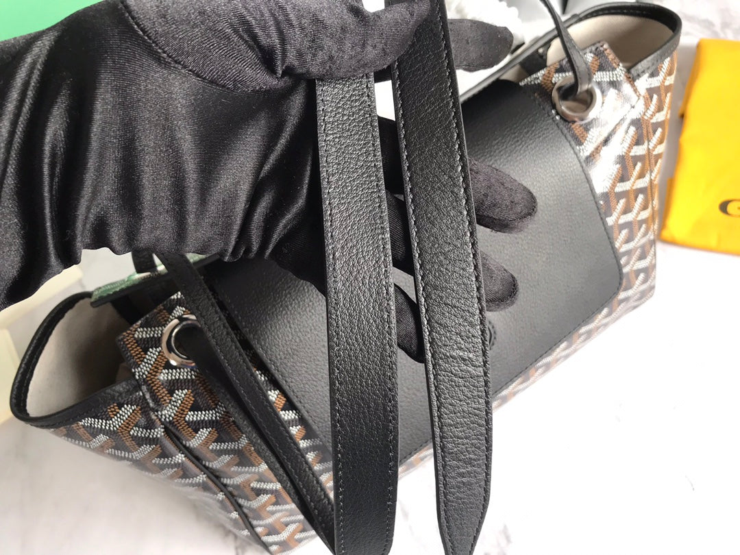 GOYA 26S ROUETTE PM TOTE BAG 30MM IN BLACK AND BROWN CANVAS AND CALFSKIN