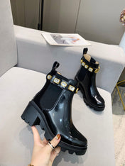 GG CRYSTAL ANKLE BOOTS IN BLACK CALFSKIN GHW