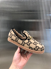 GG HORSEBIT LOAFER IN BEIGE MIX BLACK WOOL AND LAMB FUR LINING