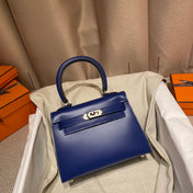 KELLY MINI 20 BAG IN NAVY BLUE SMOOTH CALFSKIN WITH SILVER HARDWARE