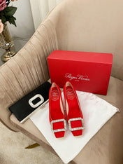 TROMPETTE PUMPS IN RED SILK CRYSTAL BUCKLE