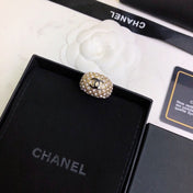 CHANEL 26S DOUBLE C LOGO FULL PAVE CRYSTAL DOME RING IN GOLD METAL 633217