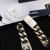 CHANEL 26S DOUBLE C LOGO CHAIN LINK RECTANGULAR PAVE CRYSTAL DROP EARRINGS IN GOLD METAL 631078