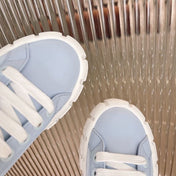 PRADA 26S WEDGE SNEAKERS 50MM IN LIGHT BLUE NYLON FABRIC