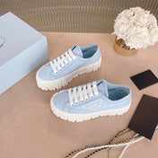 PRADA 26S WEDGE SNEAKERS 50MM IN LIGHT BLUE NYLON FABRIC