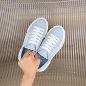 PRADA 26S WEDGE SNEAKERS 50MM IN LIGHT BLUE NYLON FABRIC