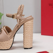 VLTN ESPADRILLE WEDGE SANDALS 25S 130 MM IN BEIGE LAMBSKIN WITH GOLD HARDWARE