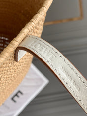 LOEWE 25S BASKET BAG 30 IN NATURAL MIX WHITE RAFFIA CALFSKIN SHOULDER STRAP