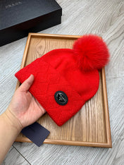 BEANIE HAT IN CHERRY RED WOOL AND RABBIT FUR 346718
