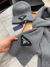 SET SCARF AND HAT IN MOUSE GRAY WOOL AND RABBIT FUR 386078