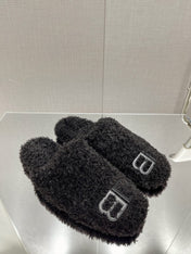 BALENCIAGA 25S MULES IN BLACK WOOL WITH LOGO