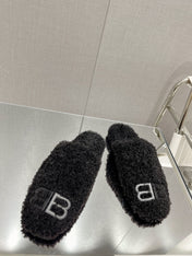 BALENCIAGA 25S MULES IN BLACK WOOL WITH LOGO