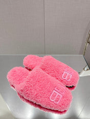 BALENCIAGA 25S MULES IN PINK WOOL WITH LOGO
