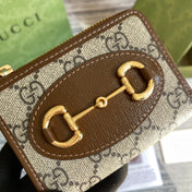 GG HORSEBIT 1955 MINI 11 WALLET BEIGE AND EBONY CANVAS