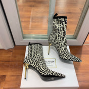 BALMAIN 26S BOOTS 105 MM IN BLACK AND LIGHT BEIGE FLYKNIT STYLE 9