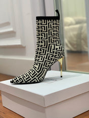 BALMAIN 26S BOOTS 105 MM IN BLACK AND LIGHT BEIGE FLYKNIT STYLE 9