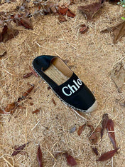 CHLOÉ 26S ESPADRILLE LOAFERS IN BLACK CALFSKIN AND CANVAS