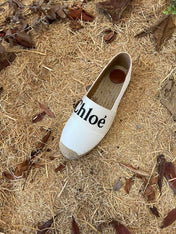 CHLOÉ 26S ESPADRILLE LOAFERS IN WHITE CALFSKIN AND CANVAS