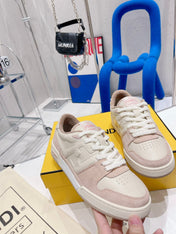 FENDI CASUAL SNEAKER IN WHITE CALFSKIN AND LIGHT PINK SUEDE