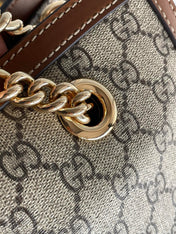 GG PADLOCK LARGE 35 SHOULDER BAG BEIGE CANVAS AND BROWN CALFSKIN