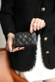 CC ZIPPED COIN BASIC PURSE 11 BLACK CAVIAR CALFSKIN GOLD ICON