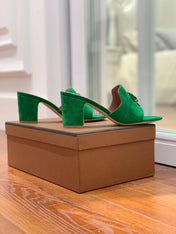 Summer Charms Mules 80 Green Suede Pink Lambskin