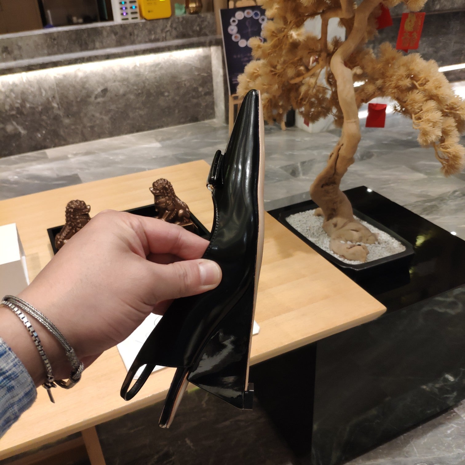 PRADA 26S POINTED TOE WEDGE SLINGBACK PUMPS IN BLACK CALFSKIN
