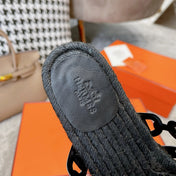 BLACK STRAW SOLE SLIPPERS BLACK LAMBSKIN