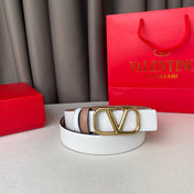 REVERSIBLE VLOGO SIGNATURE BELT IN GLOSSY BEIGE WHITE CALFSKIN GHW 30 MM