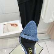 PADLOCK HIGH HEEL 10 CM SANDAL IN LIGHT BLUE DENIM