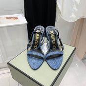 TOM FORD 26S GOLD BUCKLE HEELS 105 MM IN BLUE DENIM