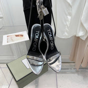 TOM FORD 26S GOLD BUCKLE HEELS 105 MM IN SILVER LAMBSKIN