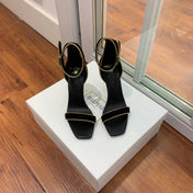 BALMAIN 25S UMA HEELED SANDALS 105MM IN BLACK SUEDE GOLD HARDWARE
