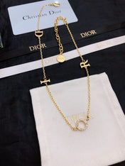 CD 26S DIOR LOGO CHAIN LAYERED NECKLACE IN GOLD TONE METAL WITH CRYSTAL 631007
