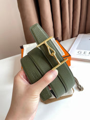 JUMBO BELT GOLD BUCKLE & REVERSIBLE OLIVE GREEN AND BLACK LEATHER STRAP 32MM