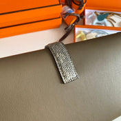 JIGE ELAN 29 CLUTCH IN CHOCOLATE BROWN CALFSKIN WITH WHTE LIZARD SKIN