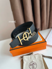 ULYSSE BELT BUCKLE & REVERSIBLE BLACK LEATHER STRAP 38MM GOLD HARDWARE