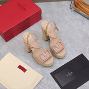 VLTN ESPADRILLE WEDGE SANDALS 25S 130 MM IN MUTED PEACH BEIGE LAMBSKIN