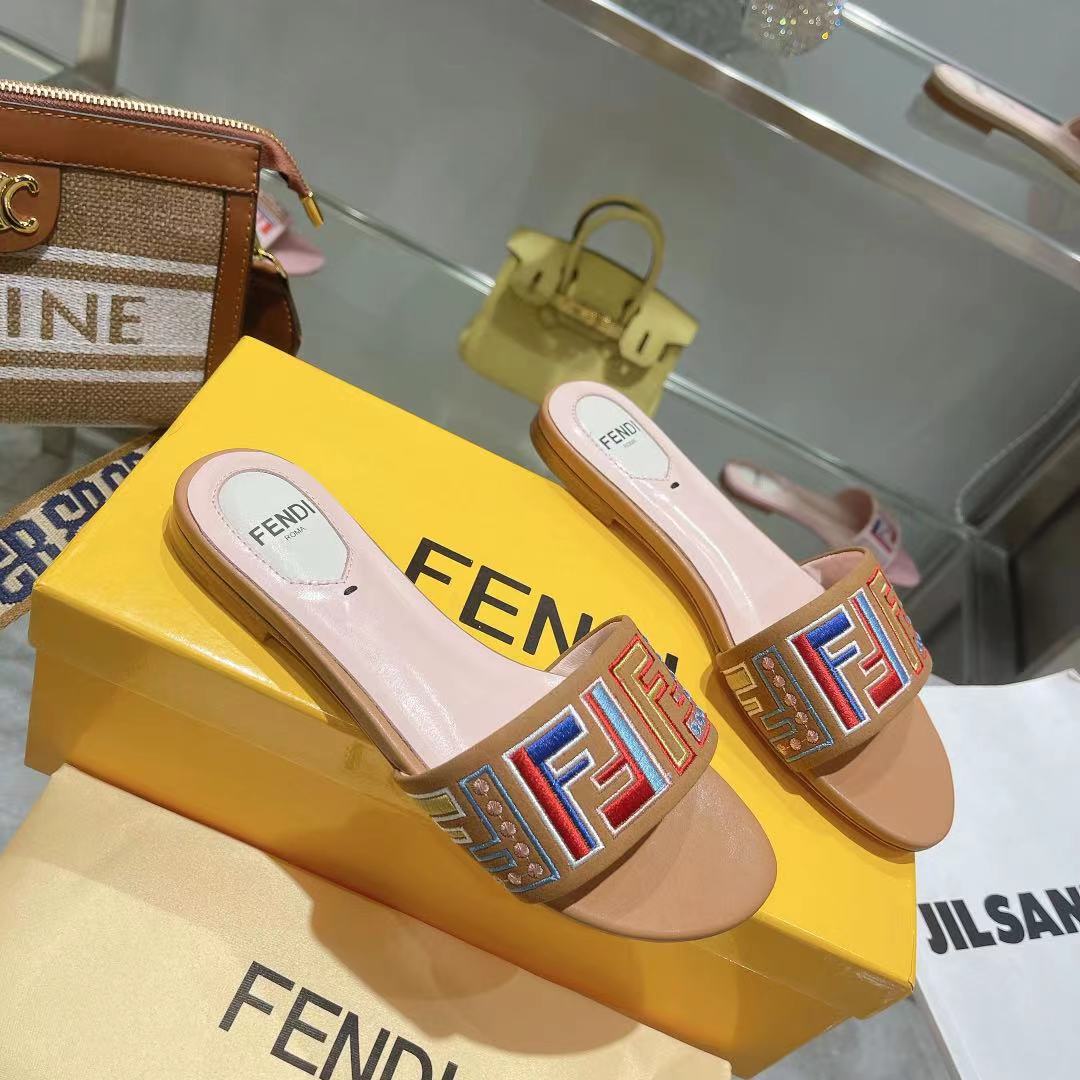 FF Multicolor Logo Slide Pink Tan Leather