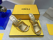 FENDI FIRST 95 MM HIGH-HEELED SANDAL IN GOLDEN LAMBSKIN GOLD HARDWARE