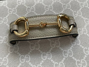GG HORSEBIT 1955 SADDLE BAG 25 IN WHITE CANVAS AND BEIGE CALFSKIN