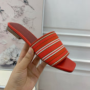 LP RAFFIA CHARMS FLATS SANDAL ORANGE AND WHITE CALFSKIN