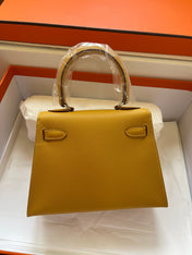 KELLY MINI 20 BAG IN DIJON YELLOW CALFSKIN WITH GOLD HARDWARE