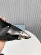 PRADA 26S PUMPS STILETTO HEEL 95MM IN BLACK METAL TIP CALFSKIN