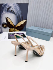 PRADA 26S SLINGBACK PUMPS STILETTO HEEL 95MM IN NUDE BEIGE MESH WITH LOGO