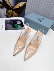 PRADA 26S SLINGBACK PUMPS STILETTO HEEL 95MM IN NUDE BEIGE CALFSKIN LOGO