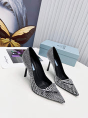 PRADA 26S POINTED TOE PUMPS STILETTO HEEL 95MM IN CRYSTAL EMBELLISHED STYLE 1