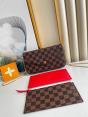 FÉLICIE POCHETTE 21 IN BROWN DAMIER EBENE COATED CANVAS GOLD HARDWARE